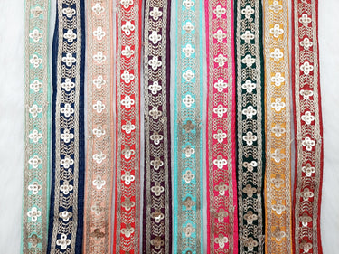 Art Silk Trim with Gold Embroidery and Sequins Indian Sari Border Trim By 3 Yards Decorative Trim Craft Lace, 10 Colours